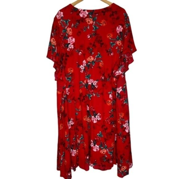 NWT Torrid Flutter Sleeve Lace-Up Skater Dress Gauze Floral Red Women Size 6X - Picture 4 of 9